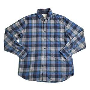 Weatherproof Mens Medium Blue Gray Flannel Shirt Button Up Check Vintage